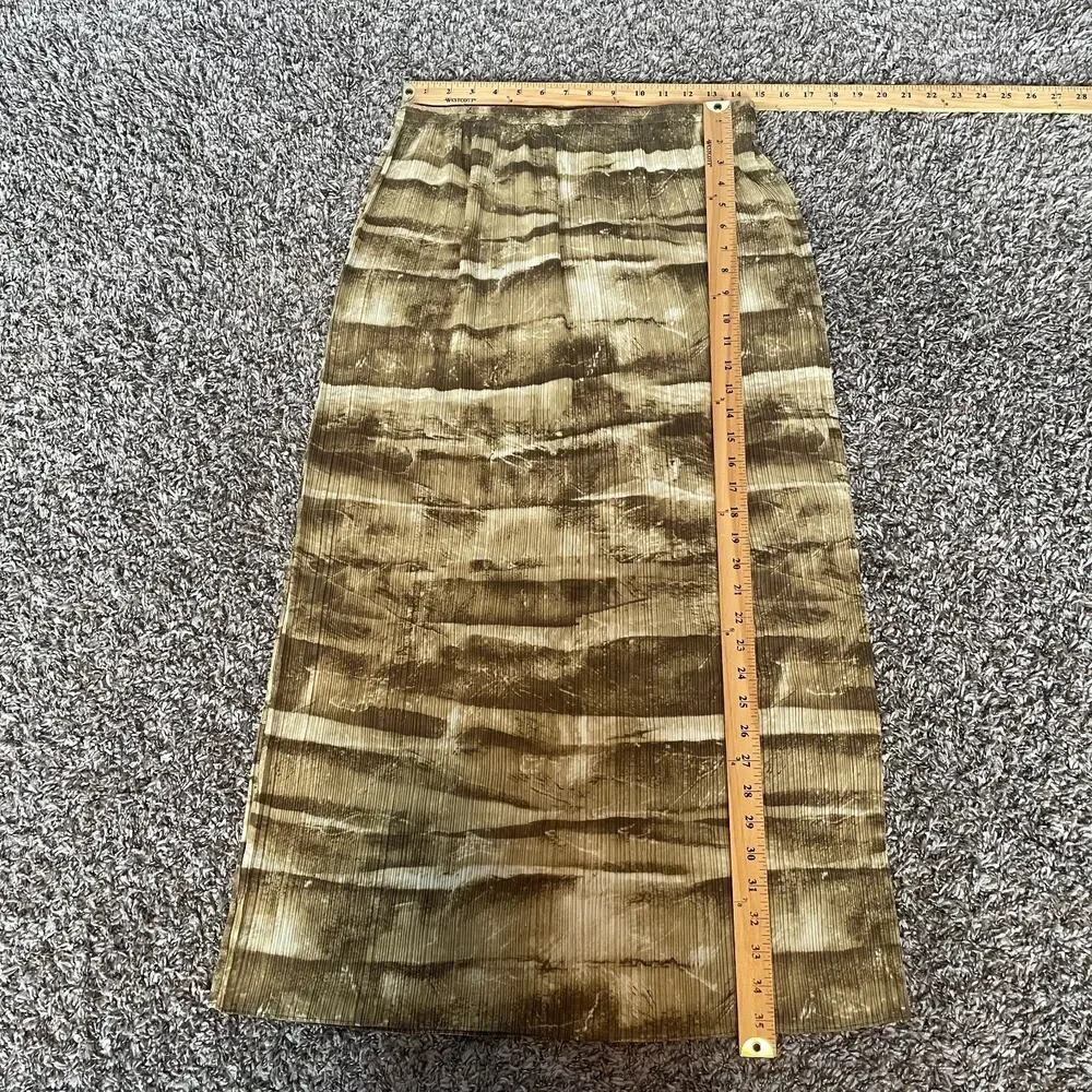 Boho Midi Skirt Size Small Green Brown Abstract Crinkle Pleated Fairy Whimsigoth